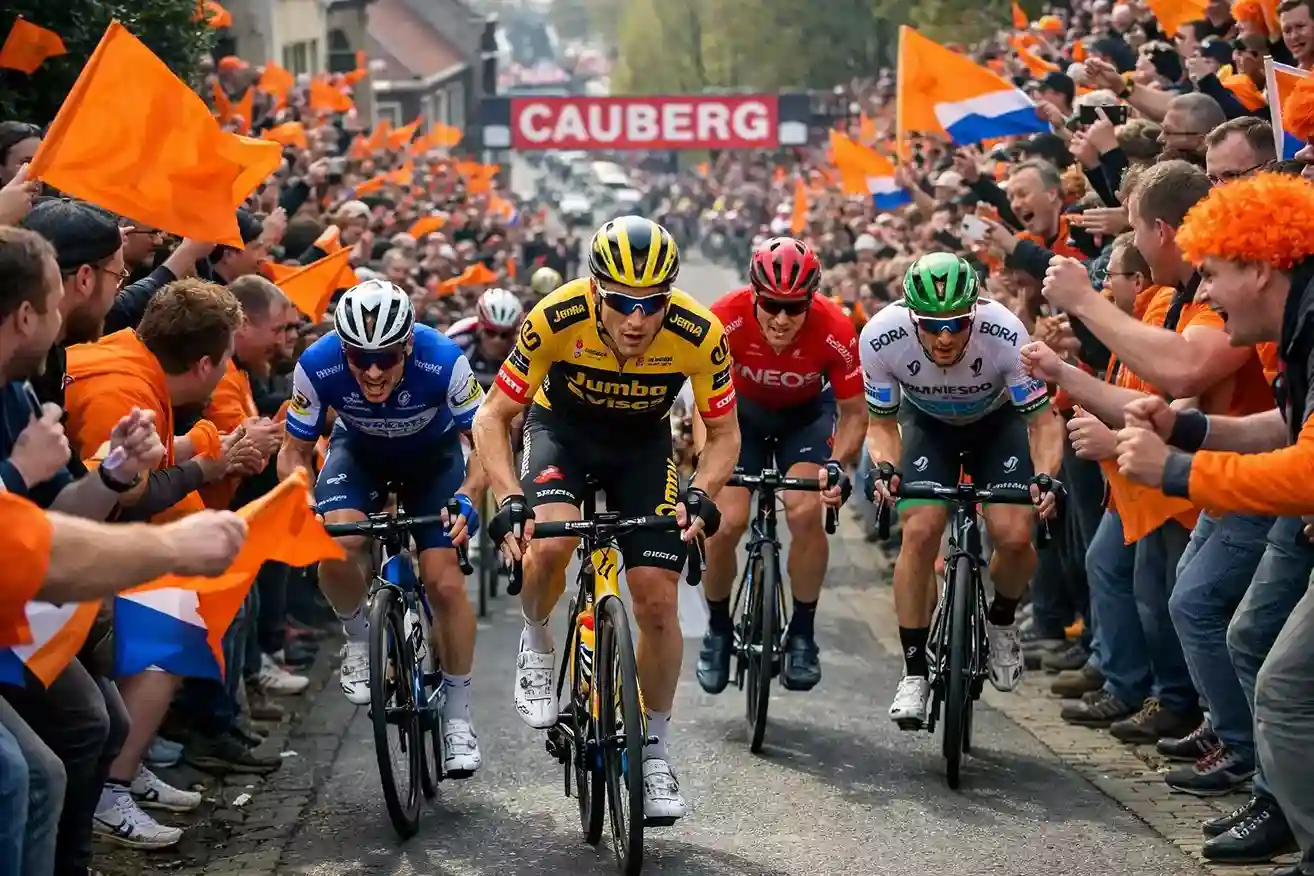 Peloton beklimt de Cauberg met toeschouwers