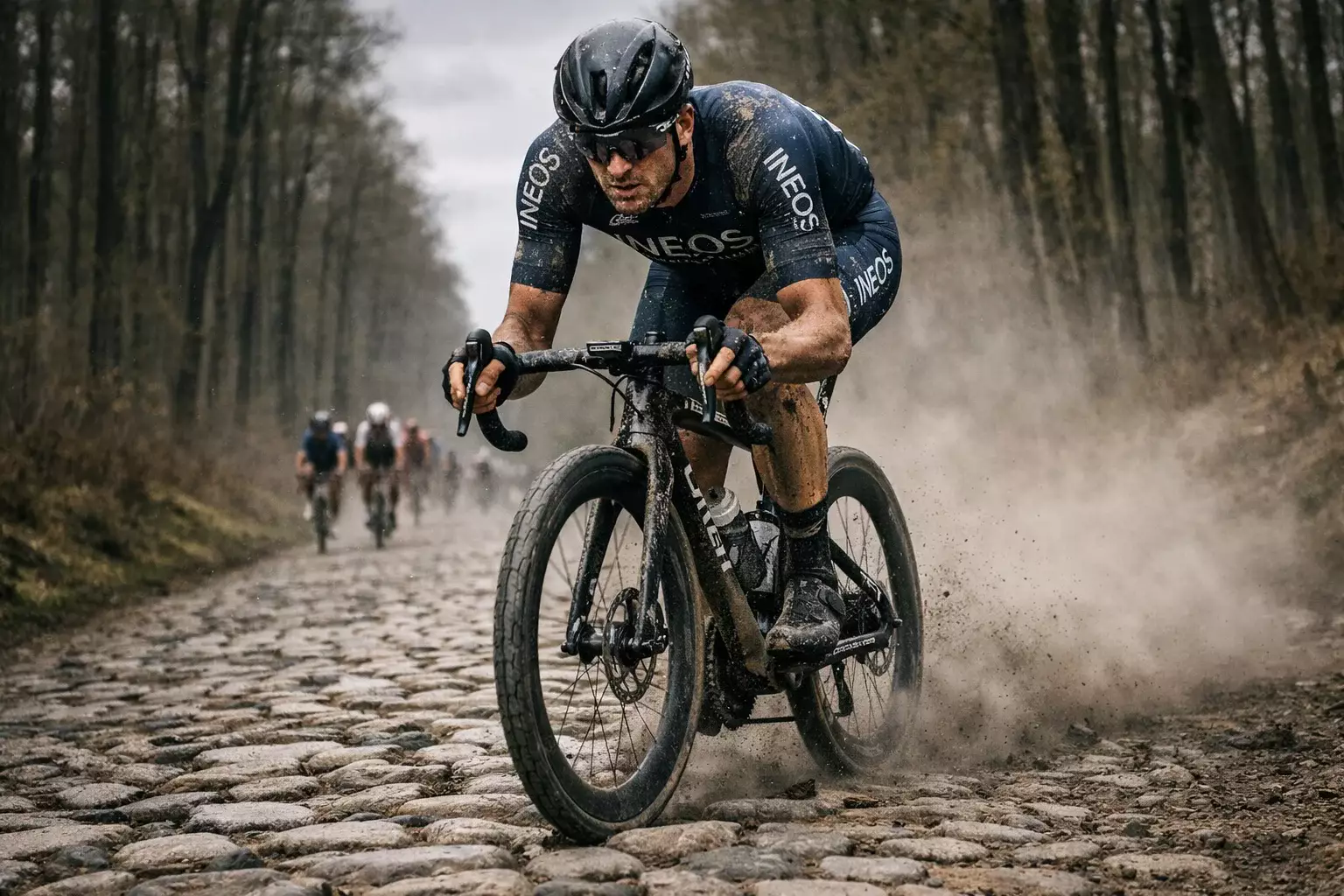 Dylan van Baarle rijdt over de kasseien van Parijs-Roubaix