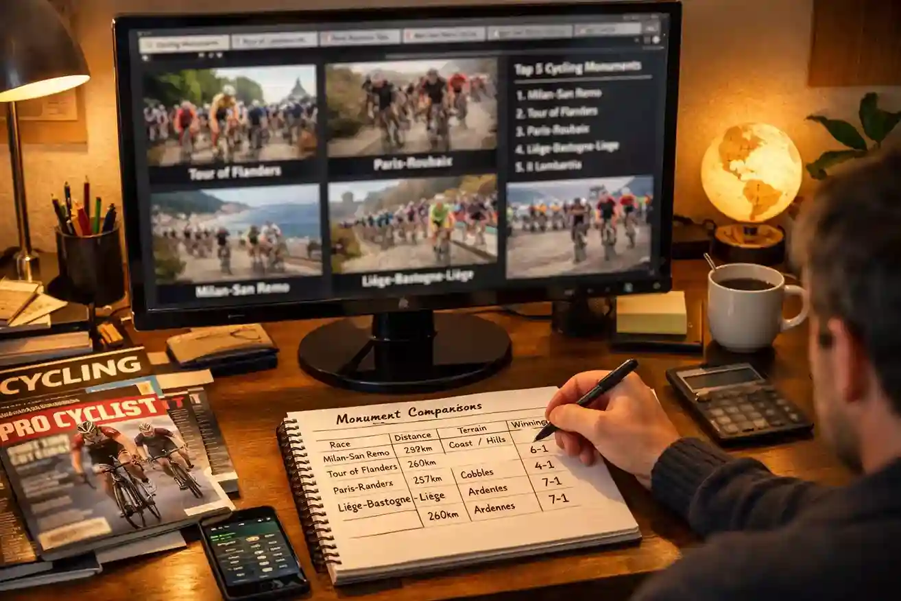 Overzicht van alle vijf wielermonumenten