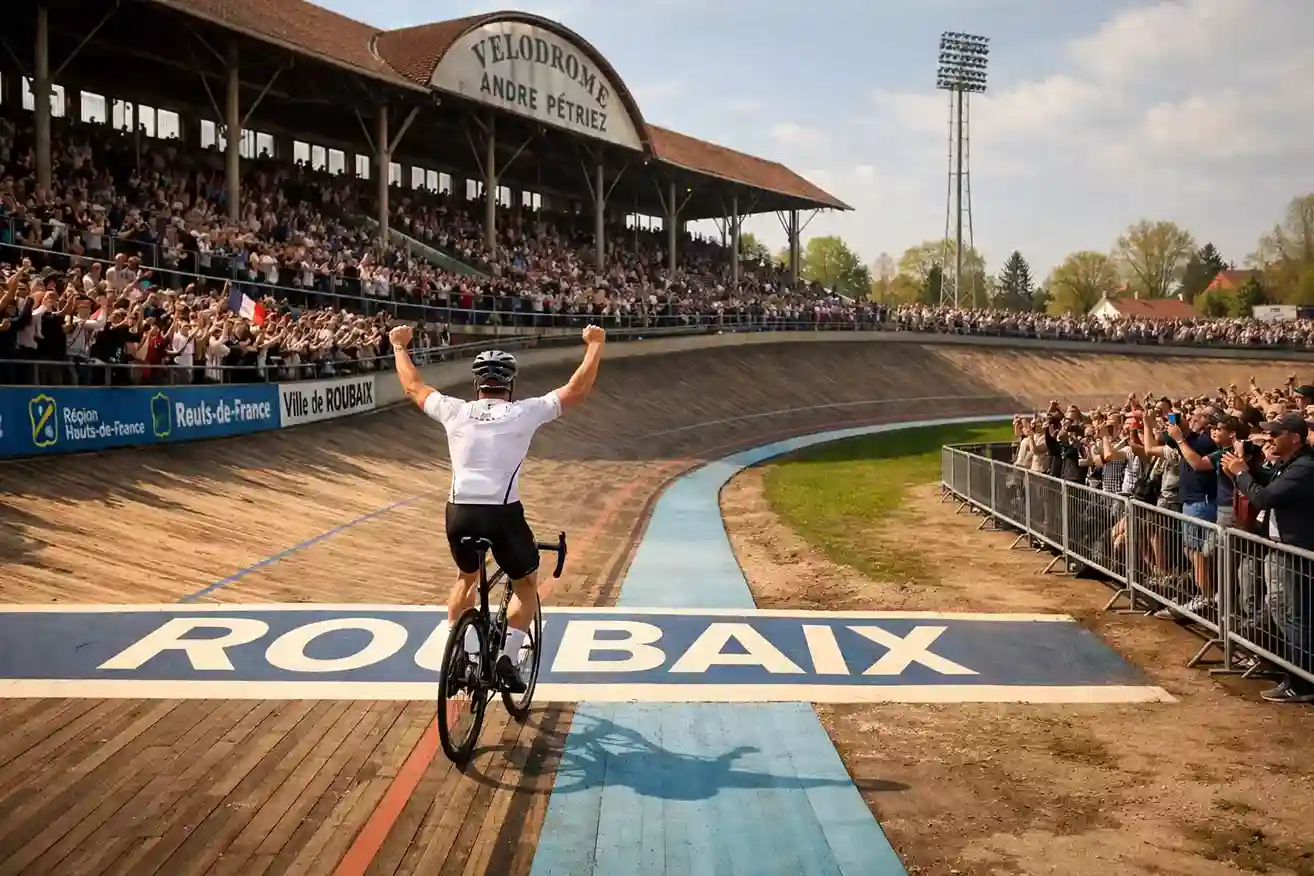 Iconische wielerbaan finish in Roubaix