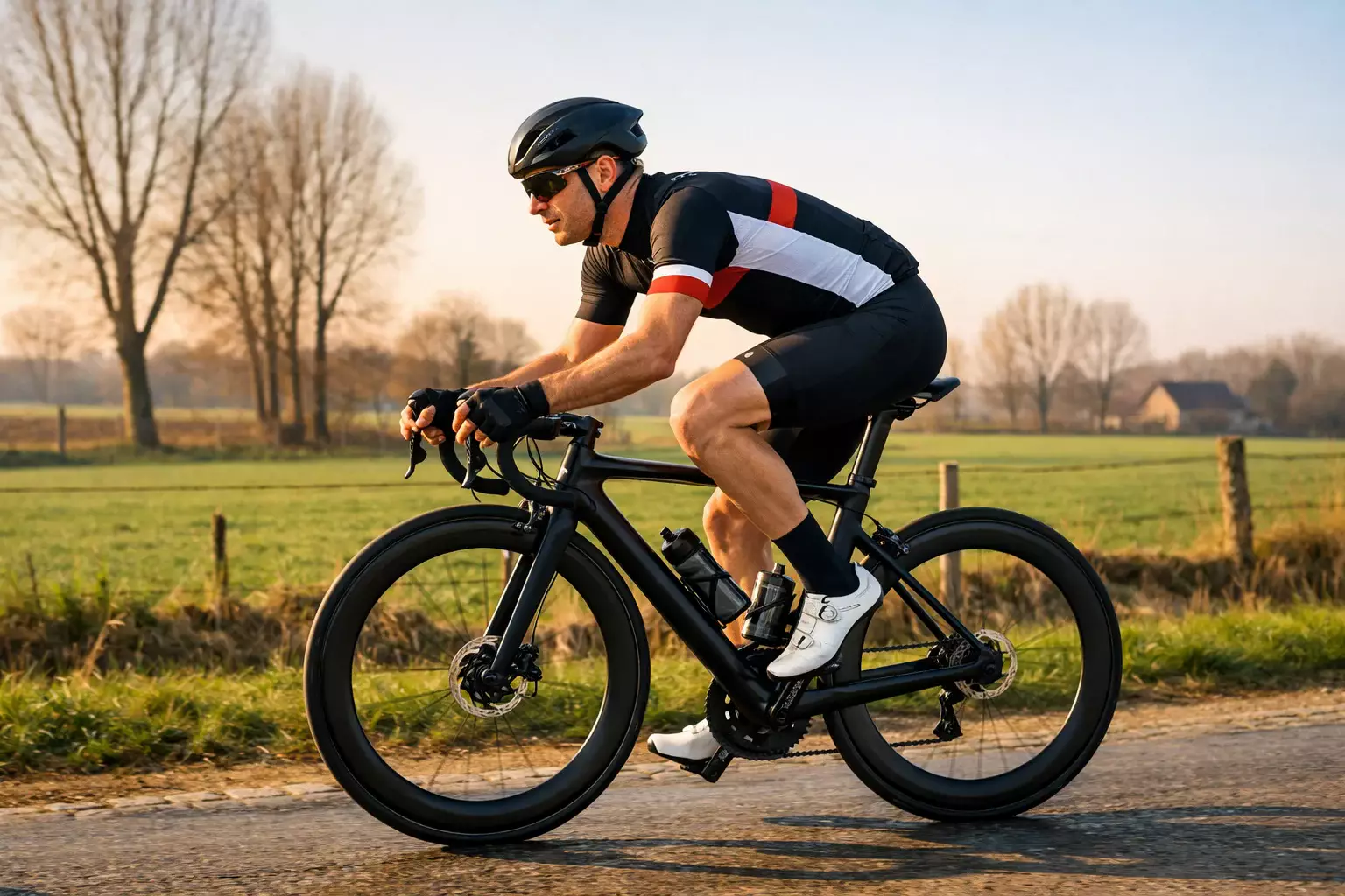 Wielrenner in topvorm tijdens klassiekertraining in het voorjaar