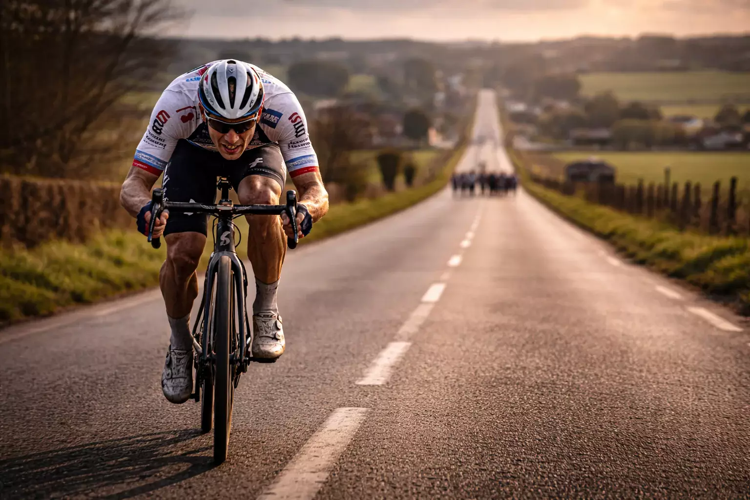 Wielrenner in solo-aanval op weg naar overwinning in een klassieker