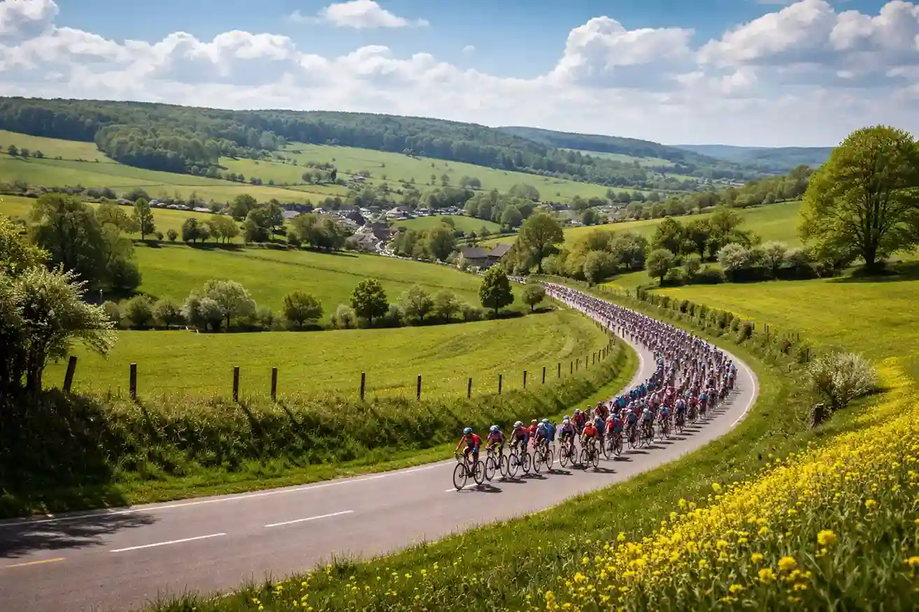 Wielrenners door het heuvelachtige Zuid-Limburgse landschap